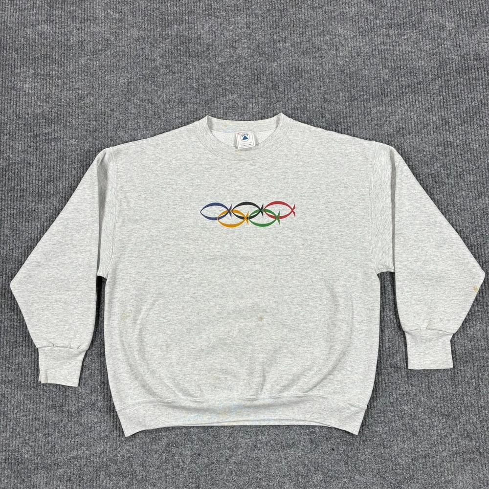 Vintage Delta Olympic Fish Crewneck Sweatshirt Mens Size XL USA Made Gray 90s